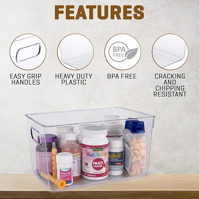 Clear Plastic Storage Bins, Pantry Organizers and Storage Containers Fridge Organizer Bins for Organizing Kitchen Cabinet Organizer Bin Bathroom Freezer Refrigerator Organization-NeatNest