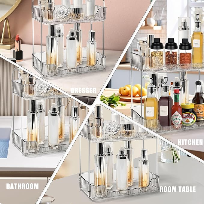 Bathroom Counter Organizer Countertop Storage Skincare Countertop Makeup Organizer Cosmetics Skincare Organizers Holder for Perfume-Grey-silver pole-NeatNest