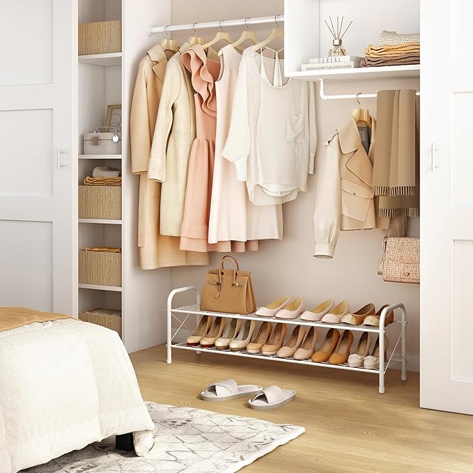 Hoctieon 2 Tier Shoe Rack for Closet, Durable Mesh Style Shoe Rack, Entryway Shoe Shelf, Shoe Storage Organizer for Hallway, Bedroom, Living Room, Wardrobe, White-NeatNest