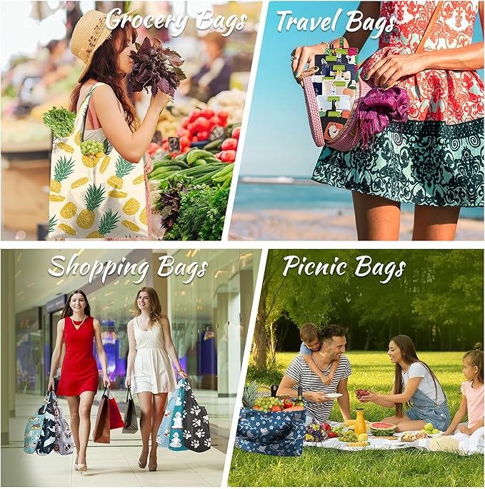 BeeGreen Reusable Grocery Bags 6 Pack, Heavy Duty Totes for Women, Foldable Grocery Bag Large Shopping Totes with Handles for Work, Travel, Gift, Store, Polyester Washable Reusable Tote Bag-NeatNest