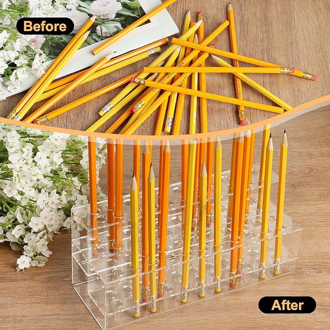 Acrylic Pen Holder, 44-Slots Pen Stand Clear Pen Holder Pen Display Stand Eyebrow Pen Stand Art Brush Rack Makeup Brush Rack Organizer for Home Office Desk School Supplies-NeatNest