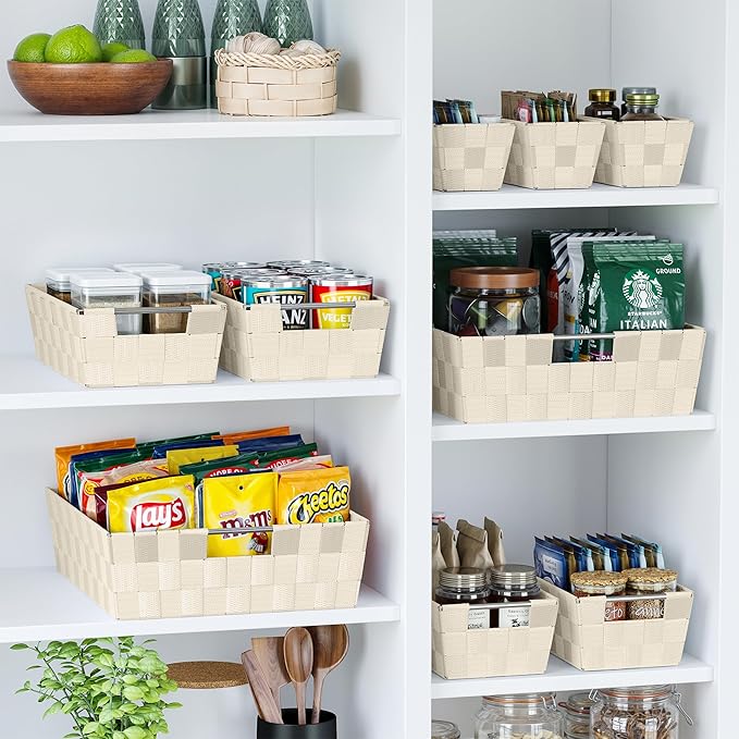Baskets For Organizing Set Of 9 Cream - Storage Baskets For Shelves - Perfect Closet Organizer Bins, Bathroom Basket, and Pantry Basket - Small Storage Bins For Shelves - Bin For Organization-NeatNest