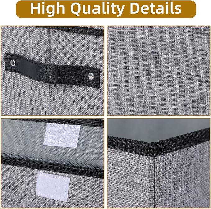 Fabric Basket with Lid, 1-Pack Decorative Linen Closet Organizers Bins, 15 x 9.8 x 9.8 inch Storage Containers for Shelves, Cubes with Handles, Gray
