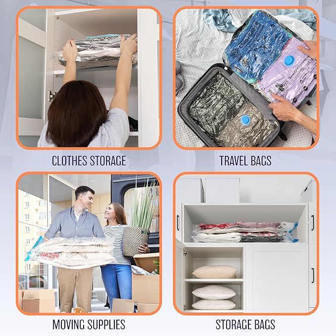 Vacuum Seal Bags for Clothing Travel, 25 Combo - Space Saver Vacuum Storage Bags, Blanket & Clothes Storage Bags Vacuum Sealed – Hand Pump Included, Bolsas Para Guardar Ropa Al Vacío