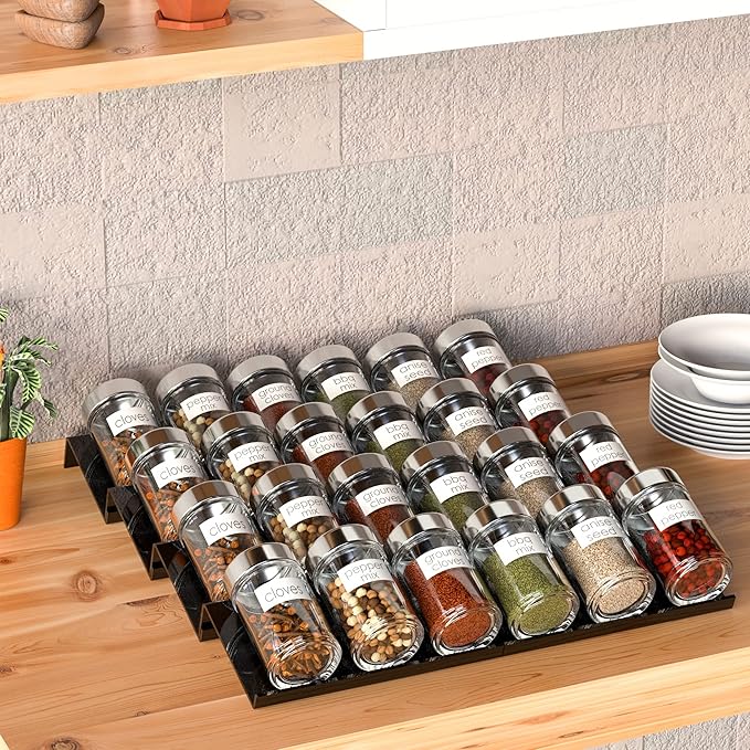 Adjustable Acrylic Spice Drawer Organizer Rack, Spice Drawer Organizer Shelf Expandable From 8 Inch to 16 Inch, Acrylic Drawer Organizer for Seasoning Jars-NeatNest