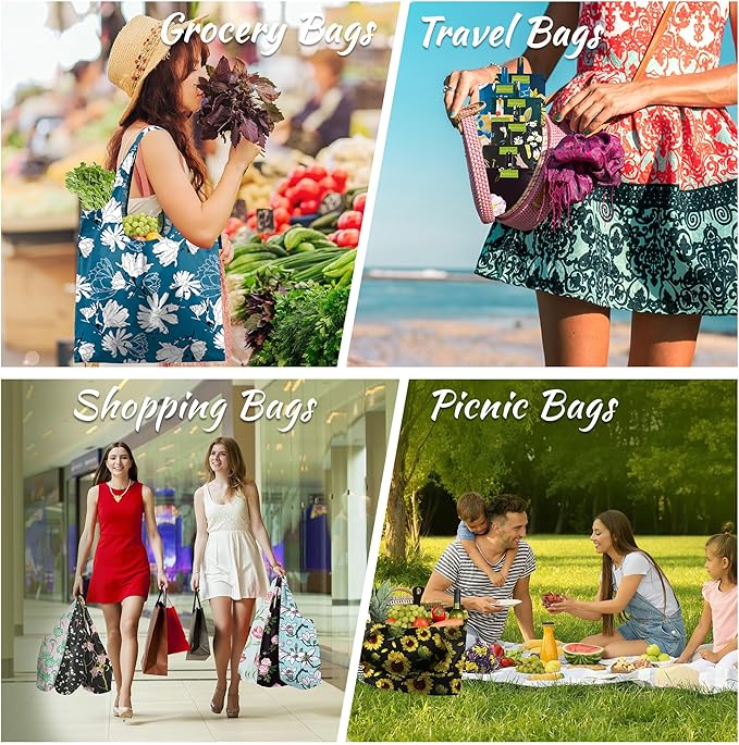 BeeGreen Reusable Grocery Bags 6 Pack, Heavy Duty Totes for Women, Foldable Grocery Bag Large Shopping Totes with Handles for Work, Travel, Gift, Store, Polyester Washable Reusable Tote Bag-NeatNest