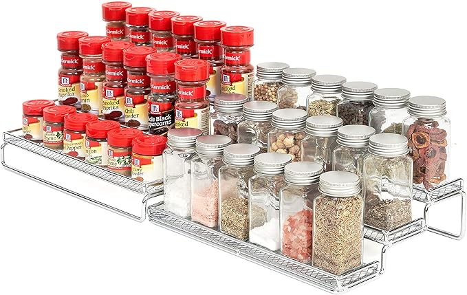 GONGSHI Spice Rack Organizer for Cabinet, Pantry and Countertop, 3 Tier Expandable Seasoning Shelf, Chrome-NeatNest