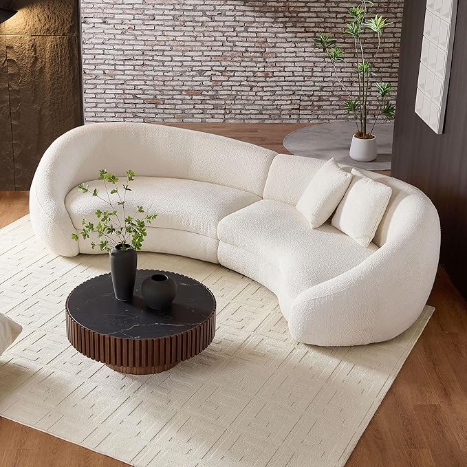 35.43'' Round Coffee Table Wood Circle Coffee Table with Marble Top Pedestal Center Table Fluted Accent Tea Table for Living Room Apartment Office Walnut