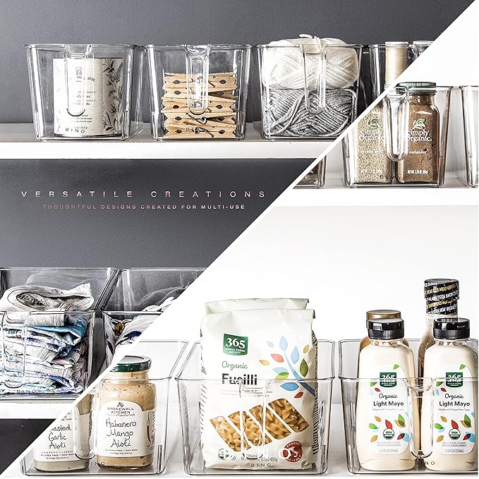 BINO | Clear Storage Organizer, Medium | THE HOLDER COLLECTION | Clear Containers for Organizing with Built-in Handles | Pantry Organization and Storage | Fridge Organizer | Smart Bin Cabinet-NeatNest