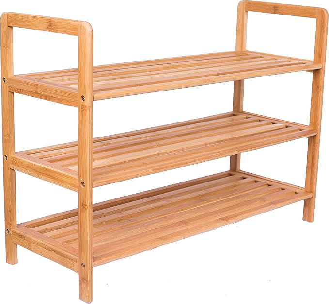 BirdRock Home Bamboo Shoe Rack Organizer for Entryway, Closet, or Front Door - Stackable Wooden Storage Shelf for Small Spaces, Indoor or Outdoor, Decorative Brown Madera - Elegant, Simple - 3 Tier-NeatNest