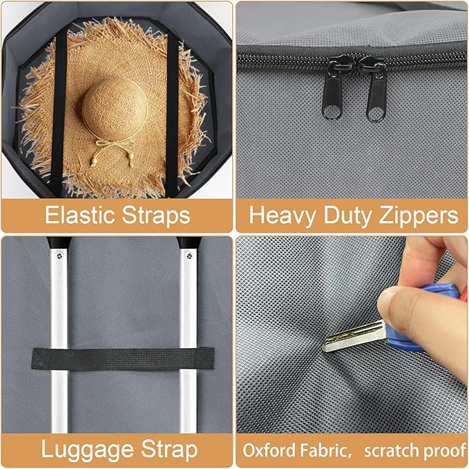 Hat Box for Travel and Storage, Collapsible Cowboy Cap Organizer Case for Closet with Handles, Hat Box for Women Storage and Large Cap Bag for Men Carry, Grey-NeatNest