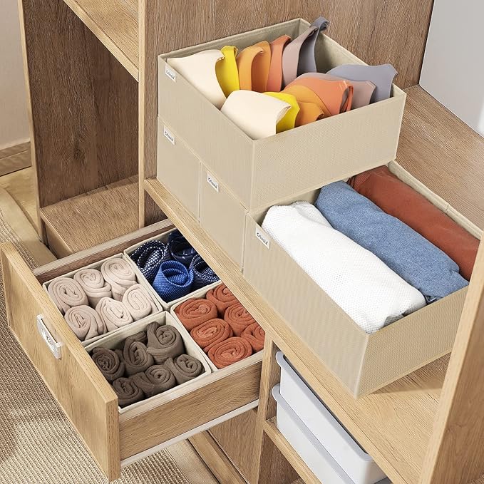 Criusia Drawer Organizer Clothes, 8 Pack Underwear Drawer Organizer, Foldable Cloth Storage Box Closet Organizers and Storage for Clothes, Socks, Scarves, Ties (Beige)-NeatNest