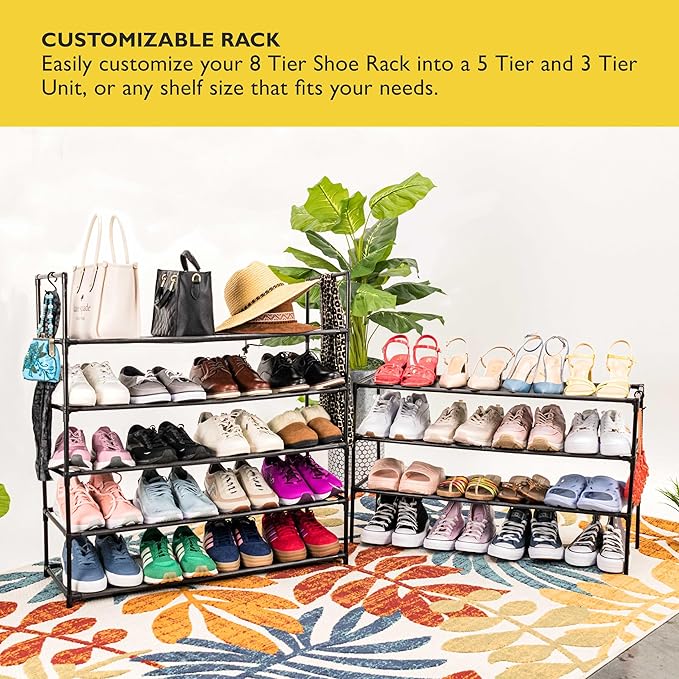 Sundaze Shoe Rack - 8 Tier Shoe Rack for Front Door Entrance, Sturdy Tall Shoe Organizer for Closet, Bedroom, Entryway, Garage, Non Woven Fabric Shelf, Black, Holds Up to 40 Pairs-NeatNest