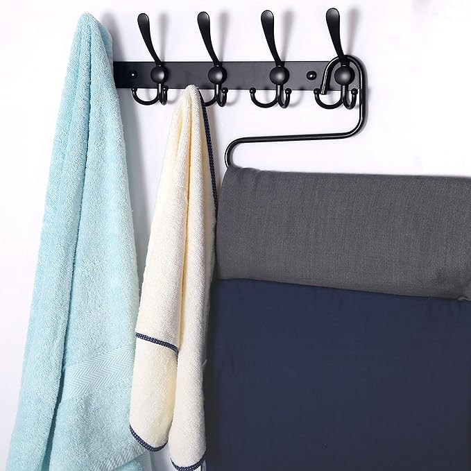Dseap Coat Rack Wall Mounted - 5 Tri Hooks, Heavy Duty, Stainless Steel, Metal Coat Hook Rail for Coat Hat Towel Purse Robes Mudroom Bathroom Entryway (Black, 2 Packs)-NeatNest