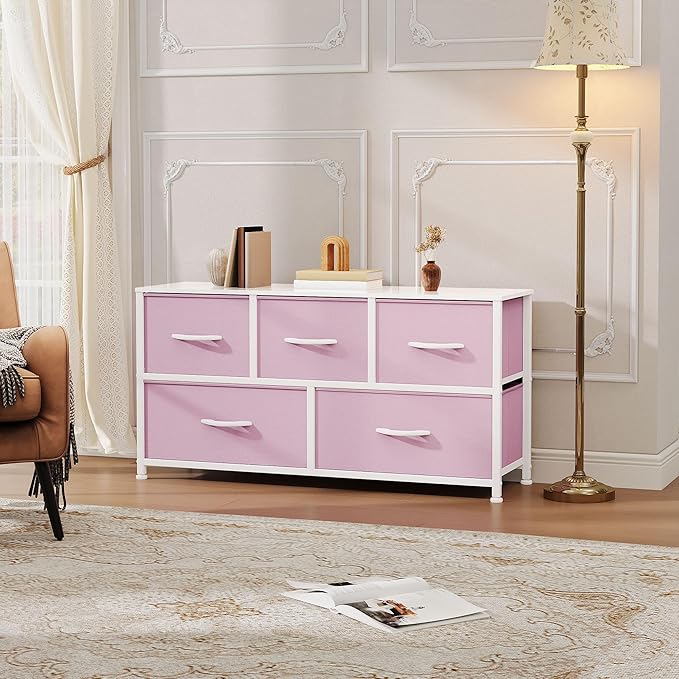 DWVO Dresser for Bedroom with 5 Drawers - Fabric Storage Tower, Long Fabric Dresser, Organizer Unit for Bedroom, Closet, Hallway-NeatNest