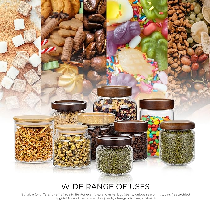 1PC Small Glass Storage Jars with Airtight Lids, 18 fl oz (550ml) coffee container with Wooden Lid, Glass Pantry Canister for Beans, Rice, Sugar and etc