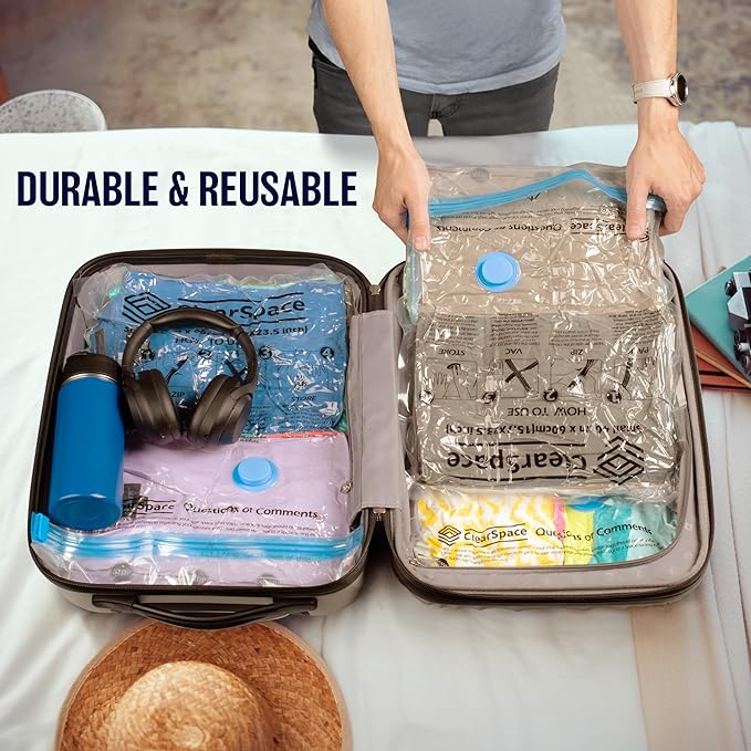 Vacuum Seal Bags for Clothing Travel, 25 Combo - Space Saver Vacuum Storage Bags, Blanket & Clothes Storage Bags Vacuum Sealed – Hand Pump Included, Bolsas Para Guardar Ropa Al Vacío