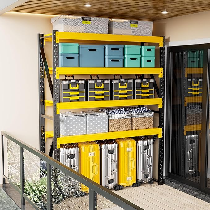 32" W Garage Shelving,4-Tier Heavy Duty Storage Shelves Unit with Adjustable Metal Shelf for Warehouse,Basement,Workshop,3200LBS,32" W x 20" D x 79" H,Black&Yellow-NeatNest
