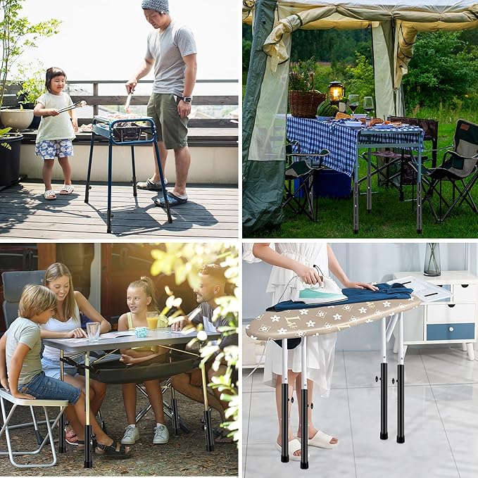 (4-Pack) Folding Table Leg Extenders, Highly Durable Steel Folding Table Leg Risers, Folding Desk Leg Extensions for Straight and Bent Legs, Adjustable Table Height Extenders for Rise 3.6in/5.2in-NeatNest