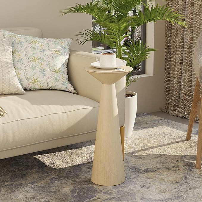 Farmhouse Tall Pedestal End Table Small Solid Wood Martini Table Plant Stand Modern Round Drink Table for Small Space Living Room, Distressed Wood Grey
