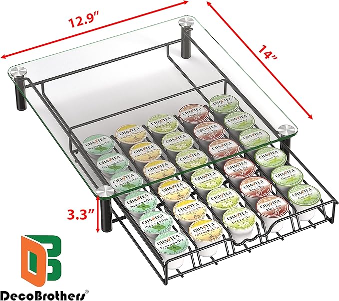 Deco Brothers Crystal Tempered Glass K-Cup Holder Drawer for 30 Coffee Pods Storage, Black-NeatNest
