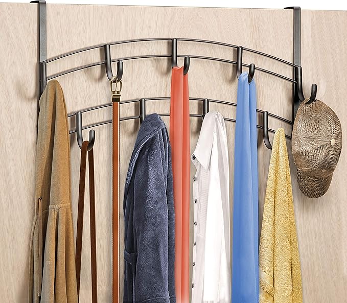LYNK Professional® Home™ Over Door Hooks Rack - 9 Hook Over Door Hanger - Over Door Towel Rack - Hanging Towels or Clothes - Bathroom, Bedroom or Laundry Room - Lifetime Ltd. Warranty - Bronze