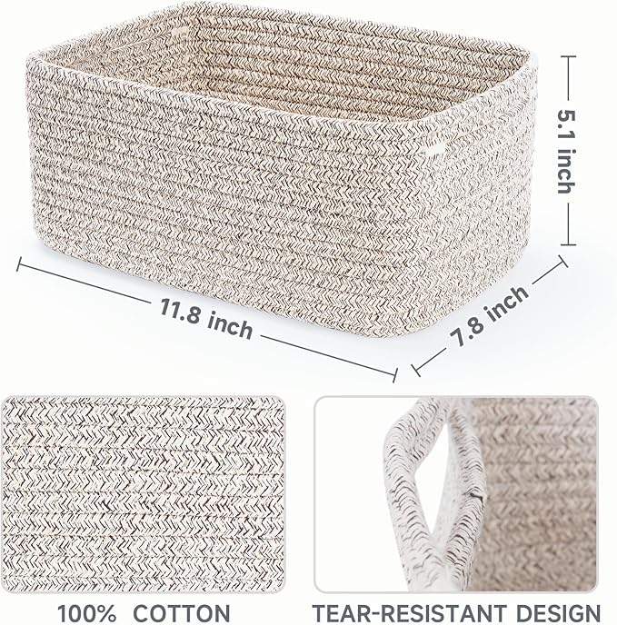 3-Pack Small Storage Baskets for Organizing | Woven Shelf Toy Basket | Rope Baskets for Gifts Empty | Closet Organizer Bins with Handles | Cube Decorative Box | 11.8×7.8×5.1” | Mixed brown-NeatNest