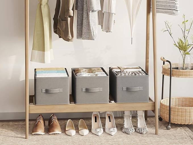 3 Pack Fabric Storage Bins for Shelves | 16.25x12x10in Closet Storage Baskets | Collapsible Storage Bins |Fabric Closet Organizers with Handles | Grey-NeatNest