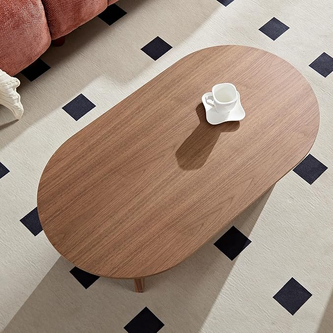 KEVINSPACE W39.37 Oval Coffee Table for Living Room Home Modern CoffeeTable with Design CoffeeTable Legs Wood Accent Center Table Mid Century Minimalist Tea Table Cocktail Table Office Walnut