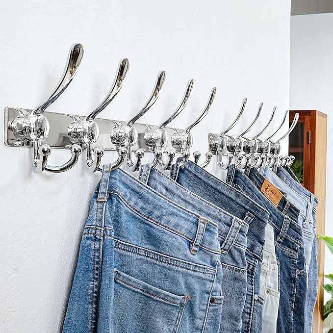 Dseap Coat Rack Wall Mount 2.0 Pro: Heavy Duty 300% Thicker, 16" Stud Mount, Stainless Steel Wall Coat Hooks Hanger for Clothes Jackets Hats Entryway Closet, MaxStrong Series, Chromed