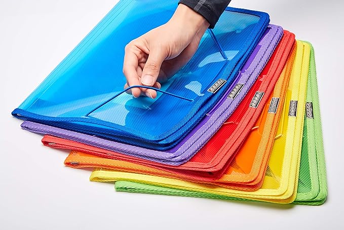 FANWU 6 Pack Plastic Expanding File Wallet Document Organizer with Flap and Cord Closure, Letter Size, 2.8" Expansion, Clear Colored Poly A4 Expandable File Folder for Home School & Office Storage