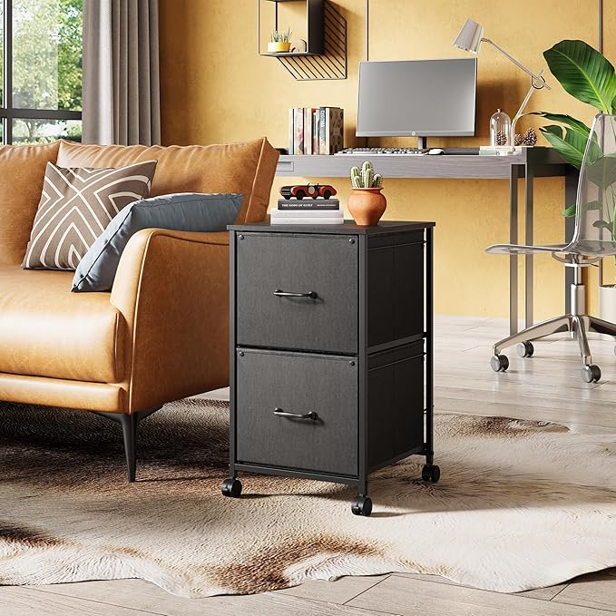 DEVAISE 2 Drawer Mobile File Cabinet, Rolling Printer Stand, Fabric Vertical Filing Cabinet fits A4 or Letter Size for Home Office, Black-NeatNest