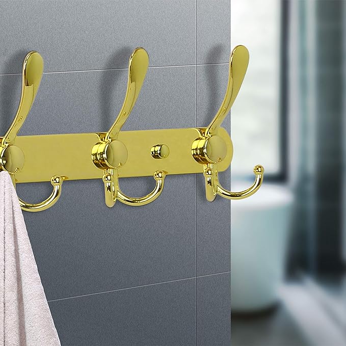 Dseap Coat Rack Wall Mount - 29.5” Long 8-Tri-Hooks Heavy Duty Coat Hanger Rail Wall Hooks for Hanging Coats Hats Clothing Clothes Purse Mudroom Entryway, Gold-NeatNest