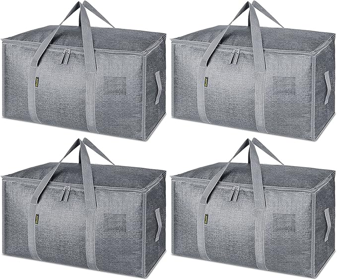 BALEINE 4-Pack Oversized Moving Bags with Reinforced Handles, Heavy-Duty Storage Tote for Clothes, Moving Supplies (Winter Grey, 4-Pack)-NeatNest