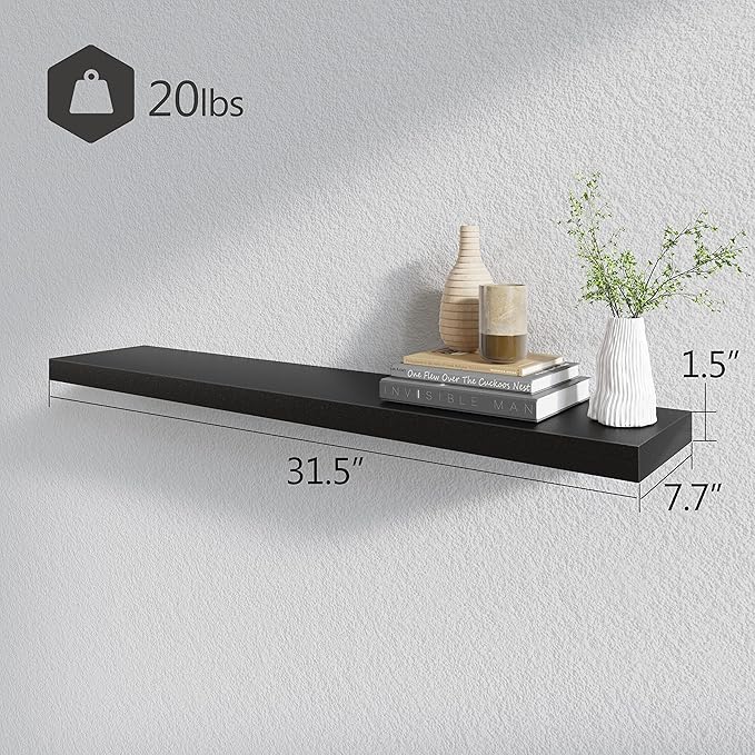 BAMEOS Floating Shelves, 31W x 8D Black Wall Mounted Wooden Shelves with Invisible Brackets Set of 2, Hanging Wall Shelves Decoration for Bedroom, Bathroom, Living Room and Kitchen-NeatNest