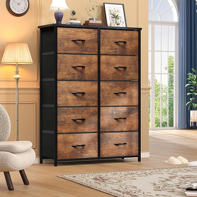 DWVO 10 Drawers Dresser, Fabric Dresser, Fabric Storage Tower, Organizer Unit for Bedroom, Living Room, Hallway, Closets-NeatNest