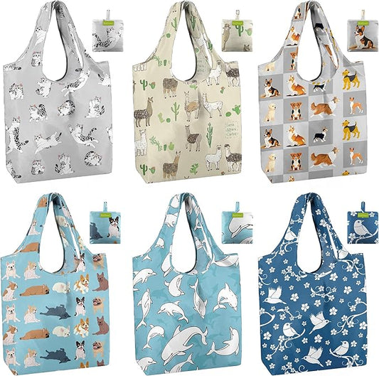 BeeGreen Reusable Grocery Bags 6 Pack, Heavy Duty Totes for Women, Foldable Grocery Bag Large Shopping Totes with Handles for Work, Travel, Gift, Store, Polyester Washable Reusable Tote Bag-NeatNest