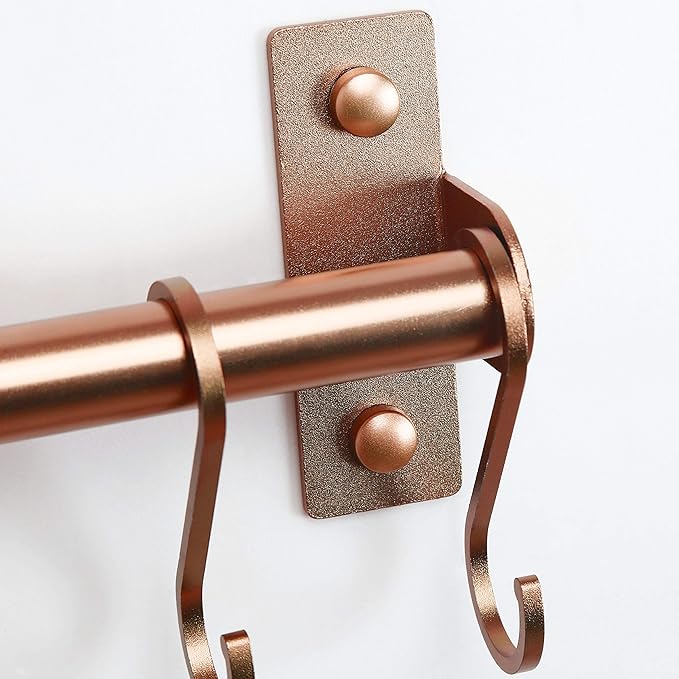Dseap Kitchen Utensil Holder Hanger, Pot and Pan Rack Wall Mounted, Kitchen Rail with 8 Hooks for Hanging Cooking Utensils, Mugs, Spoons, Wall Mounted, Rose Gold-NeatNest