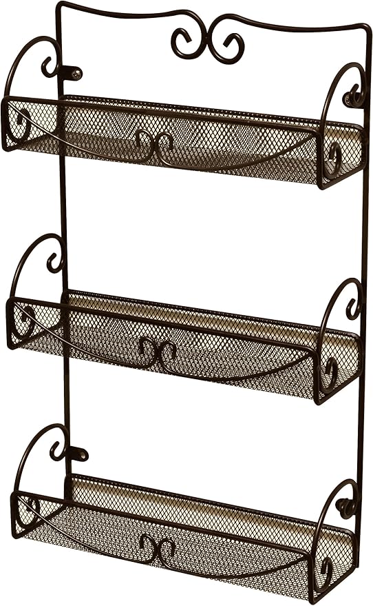 Deco Brothers 3 Tier Wall Mounted Hanging Spice Rack, Bronze-NeatNest