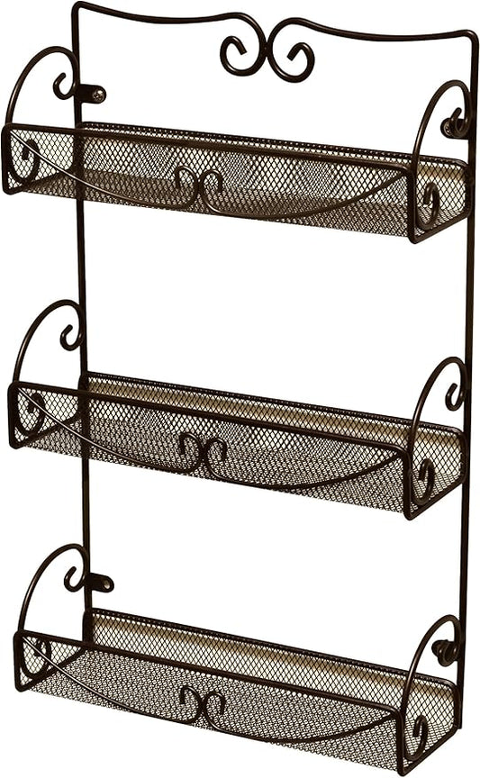 Deco Brothers 3 Tier Wall Mounted Hanging Spice Rack, Bronze-NeatNest