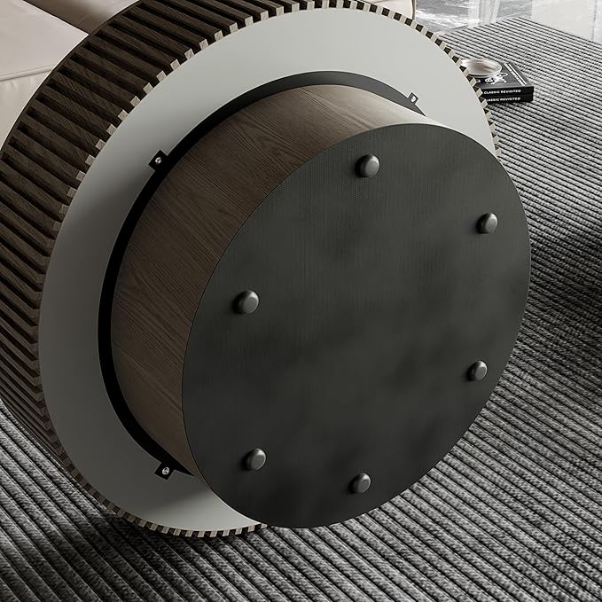 kevinplus 31.5'' Round Coffee Table Modern Wood Coffee Table with Storage Space for Living Room, Contemporary Circle Fluted Drum Pedestal Style, Easy Assembly, Gray (ΓΈ31.49'' x 14'')