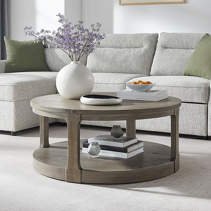 kevinplus 40'' Round Wood Coffee Table Circle Coffee Table with 4 Wheel for Living Room, Moveable Modern Retro Farmhouse Style, Easy Assembly, Light Brown (ø40'' x 17.52'')