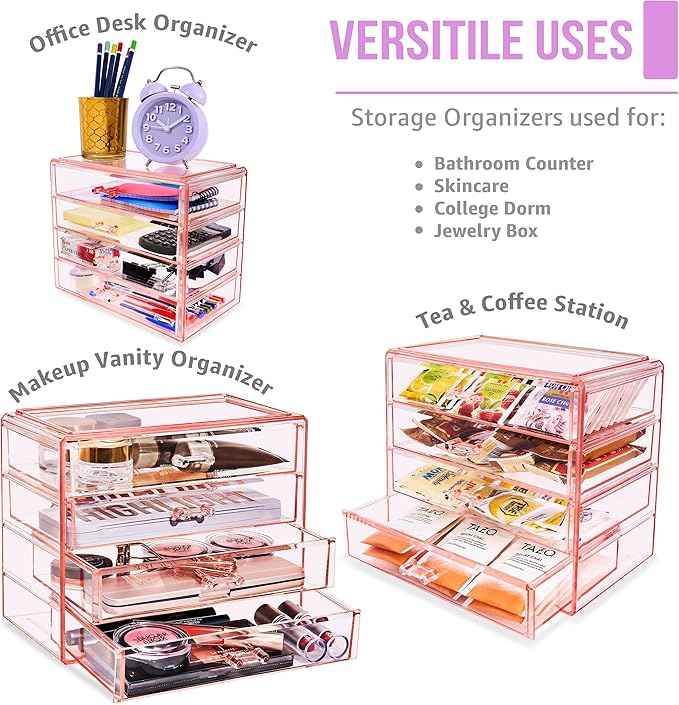 Sorbus Makeup Organizer - 4 Drawer Acrylic Make Up Organizers and Storage for Cosmetics, Jewelry, Beauty Supplies, Clear Makeup Organizer for Vanity, Girl's Room, College Dorm, Counter, Bathroom-Sinks