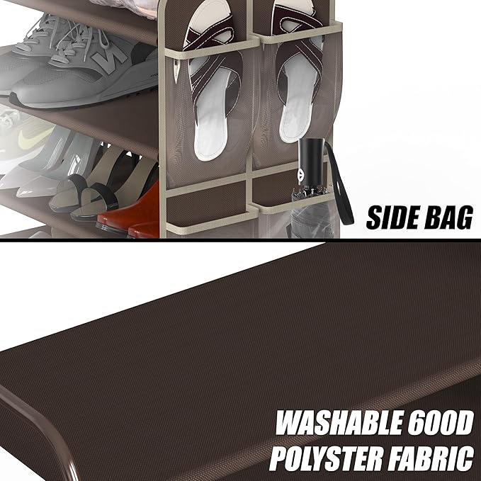 Simple Houseware 6-Tier Shoe Rack Storage Organizer w/Side Hanging Bag, Bronze-NeatNest
