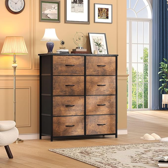 DWVO Fabric Dresser for Room, Tall Storage 8 Drawers, Black Dresser & Chest of Drawers, Storage Drawer Organizer for Closet, Living Room-NeatNest