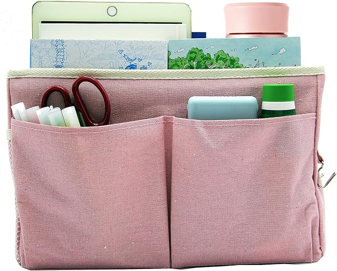 Bedside Caddy Bedside Hanging Storage Basket Multi-Function Organizer Caddy for Bunk and Hospital Beds College Dorms Bed Rails, The Magazine Holders Can be Placed Glasses Books Mobile Phones(Pink)-NeatNest