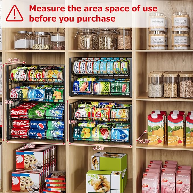 JKsmart 2-Tier Stackable Can Rack Organizer for Pantry, Adjustable Can Dispenser Holds Up to 62 Cans, Can Storage Holder for Various Ounces of Canned Food Soda Drinks, Black, 2 Pack (Petent Pending)-NeatNest