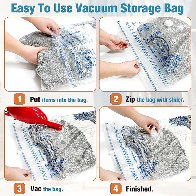 Vacuum Storage Bags, 10 Small Space Saver Vacuum Seal Bags, Space Bags, Vacuum Sealer Bags for Clothes with Travel Hand Pump (10S)-NeatNest