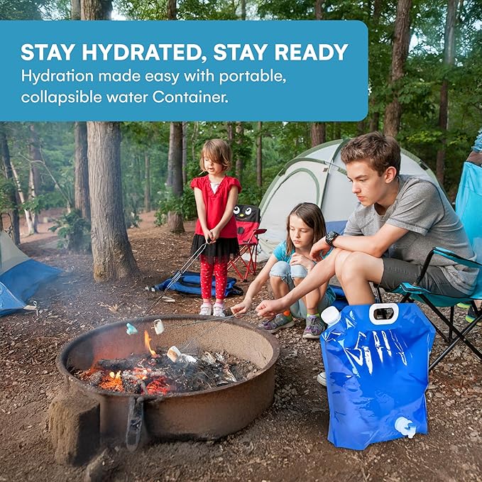 ACOWAY Collapsible Water Storage Container Bag, 2 Units - Blue and White (2.6 gal Each) - Portable Camping and Emergency Water Jug with Spout for Hydration, Outdoors, and Disaster Preparedness