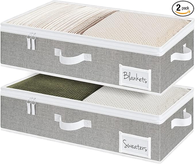StorageWorks Under Bed Storage Containers with Handles and Label Holder, 2 Pack Ultra-thick Fabric Underbed Bins, Closet Organizer for Clothes, Blankets, Sweater-NeatNest